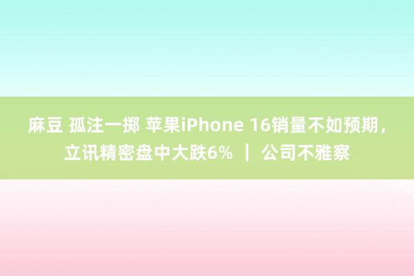 麻豆 孤注一掷 苹果iPhone 16销量不如预期，立讯精密盘中大跌6% ｜ 公司不雅察