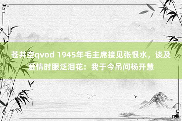 苍井空qvod 1945年毛主席接见张恨水，谈及爱情时眼泛泪花：我于今吊问杨开慧