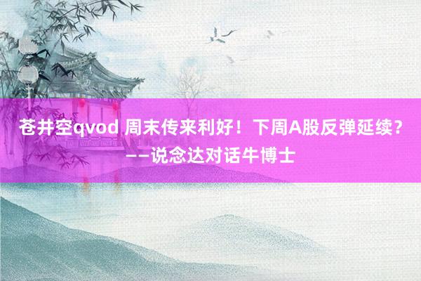 苍井空qvod 周末传来利好！下周A股反弹延续？——说念达对话牛博士