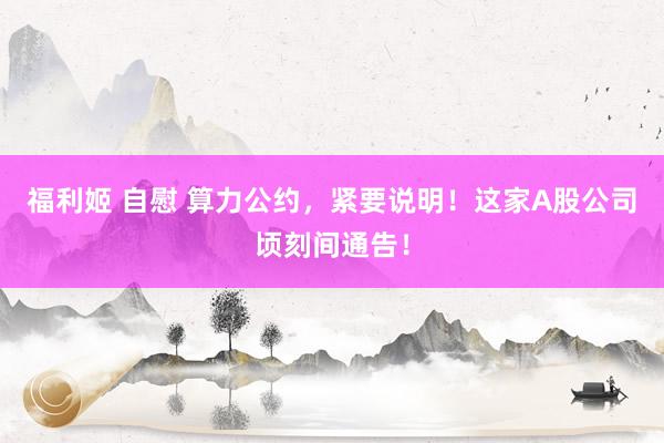 福利姬 自慰 算力公约，紧要说明！这家A股公司顷刻间通告！