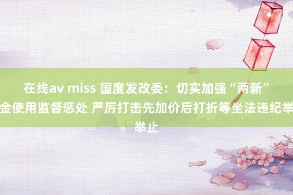 在线av miss 国度发改委：切实加强“两新”资金使用监督